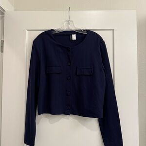 H&M Dark Navy Button-Front Cropped Cardigan